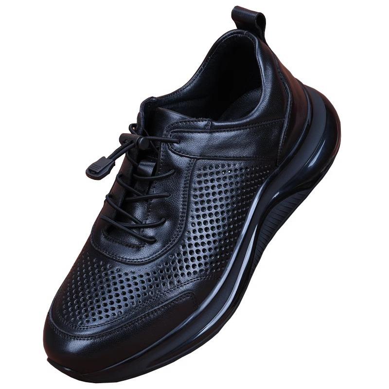 Leather hollow men's shoes breathable air cushion sports shoes full cowhide thick-soled casual punched leather shoes men