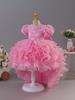 2025 New Children's Princess Dress with Rose 3D Appliques, Bow, and Cake Train