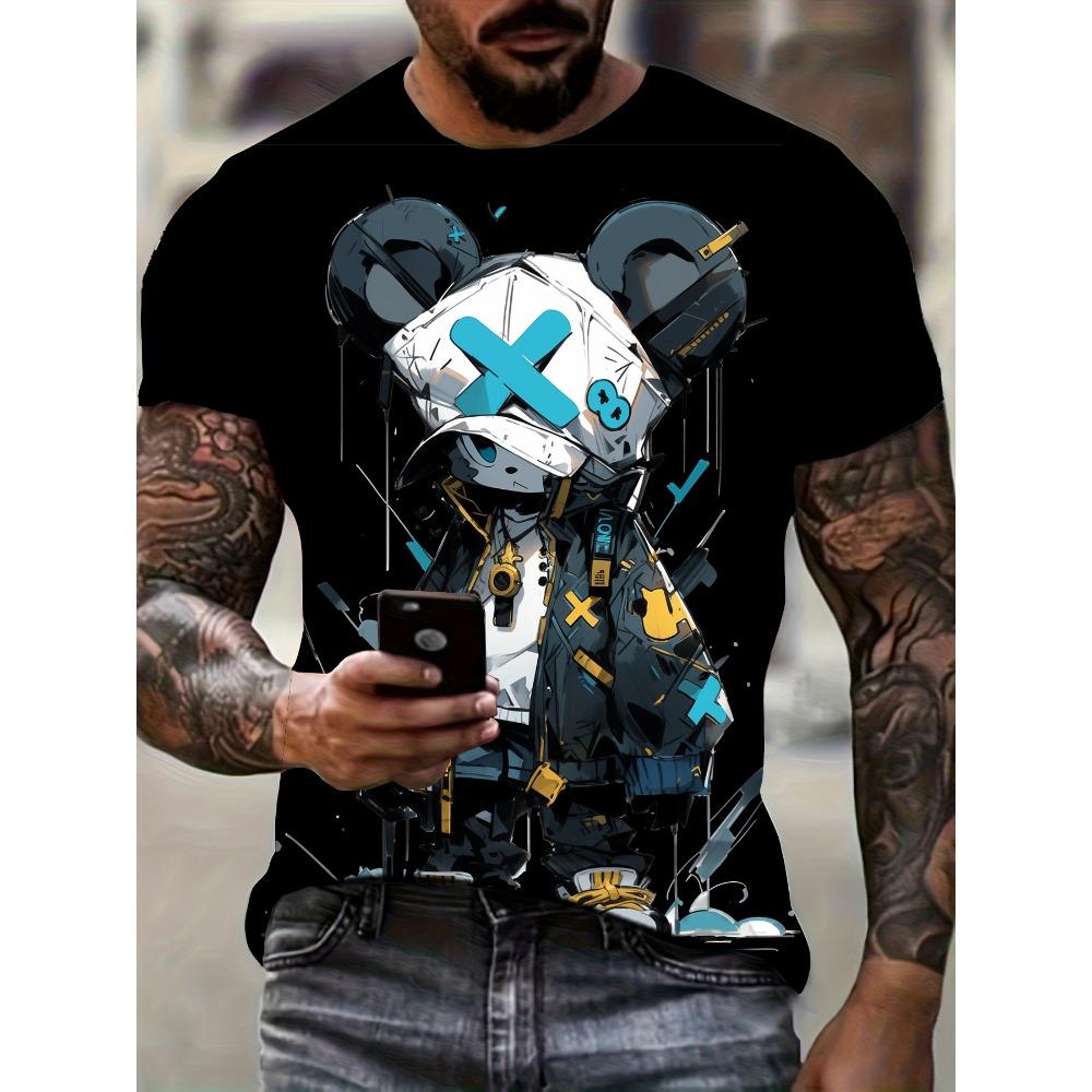 Men's Kids Casual Fashion T-shirt 3D Printing Anime Bear Pattern Printed T-shirt For Summer Daily Outdoor Streetwear Oversized Tops