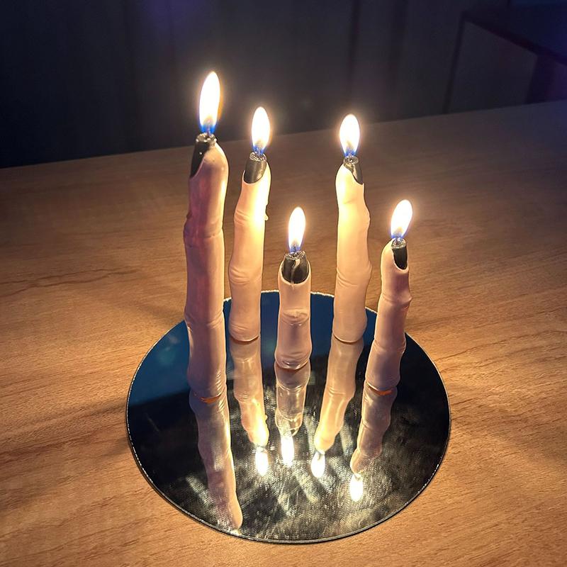 5PC/Set Finger Candles Novelty With Black Nails Realistic Party Decoration Gothic Creepy Witch Thumb Candle Scary 2 Colors