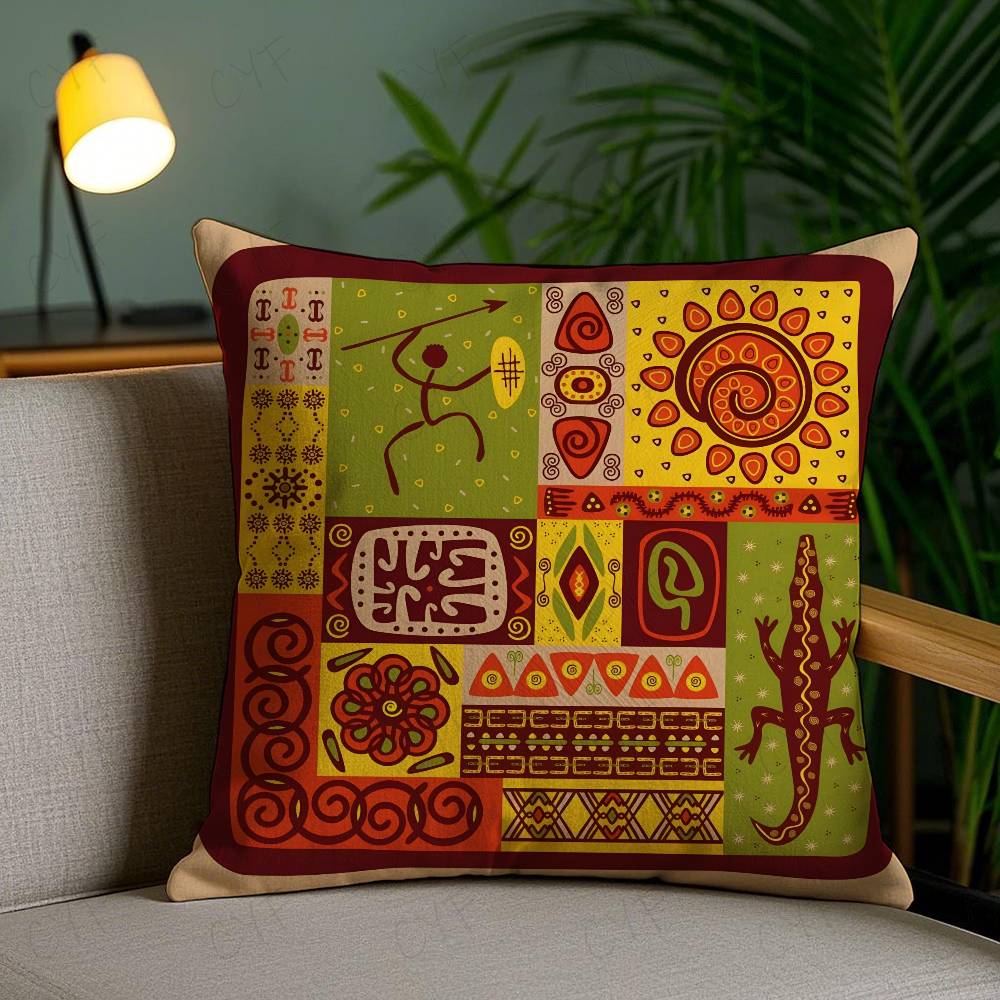 African Tribal Ethnic Style Theme Double-Sided Printed Pillow Cover Short Plush Suitable Living Rooms Sofas Throw Cushion Cover