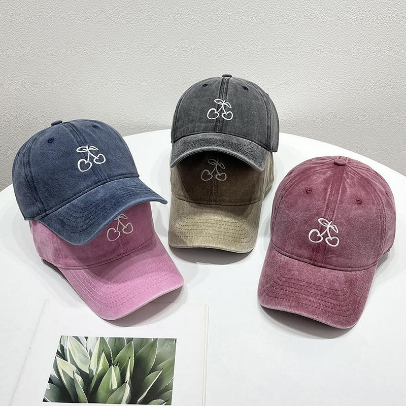 Cherry Embroidered Baseball Cap Female Korean Version Spring and Summer New Trendy Brand Internet Celebrity Soft Top Wide Brim Cover Cap