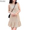 ZANZEA Women Casual Round Neck Loose Sleeveless Stripe Dress