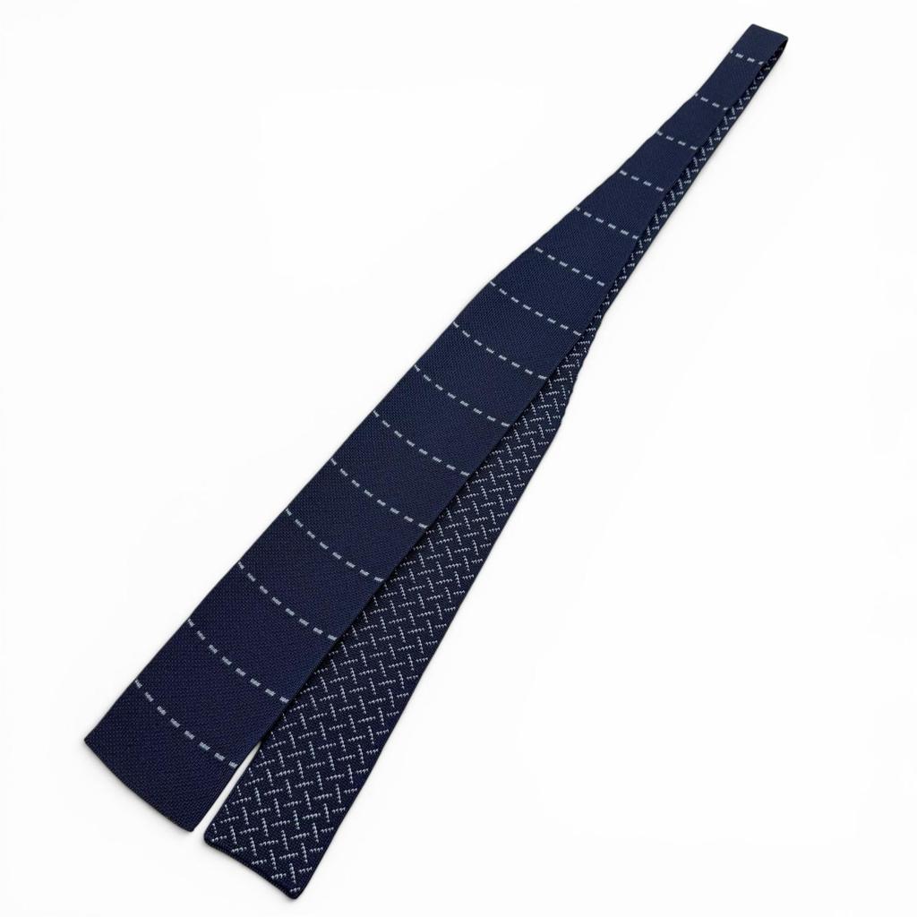 Excellent HERMES Tie Border Cross Pattern Knit Tie Reversible Navy Silk Mens Used