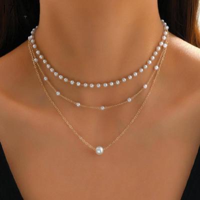 Fashionable Artificial Pearl Chain Pendant, Multi-layer Necklace, Versatile for Women, Light Luxury Temperament, High-end Sense Accessory AVE