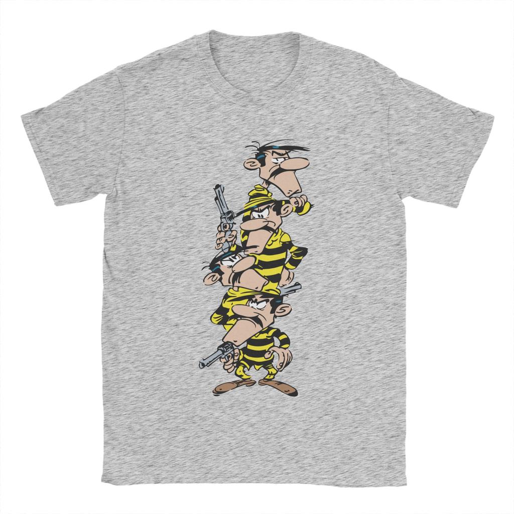 Lucky Luke Dalton Brothers T Shirt for Men 100 Cotton Leisure TShirt Crewneck Tee Shirt Short Sleeve Clothing Graphic Printed