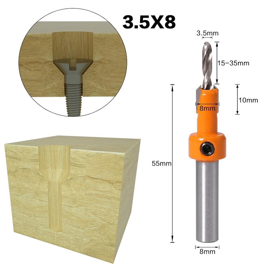 Wood Milling Cutter 8mm Shank HSS Woodworking Countersink Router Bit Set Screw Extractor Remon Demolition