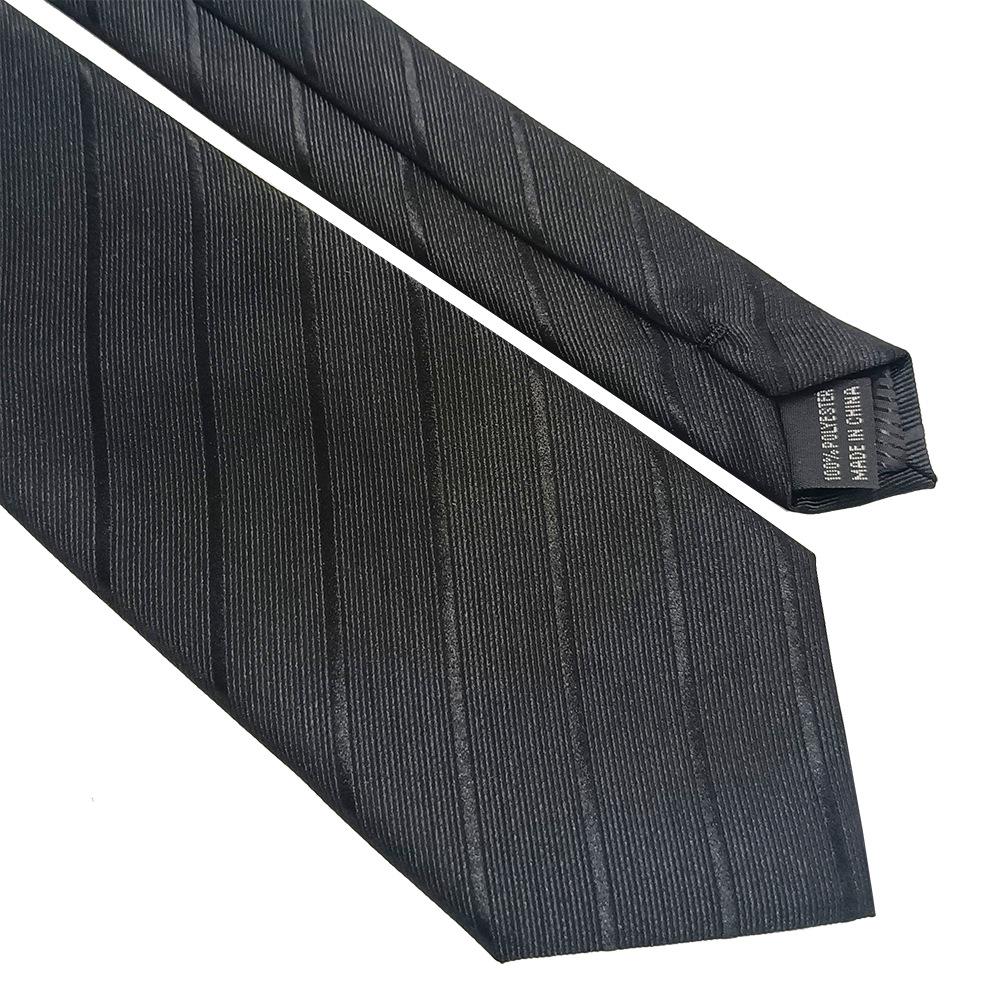 Herren Formell 8cm Schwarz Gestreifte Krawatte, Polyester-Seide, Jacquard Garngefärbt, Handgestrickt.