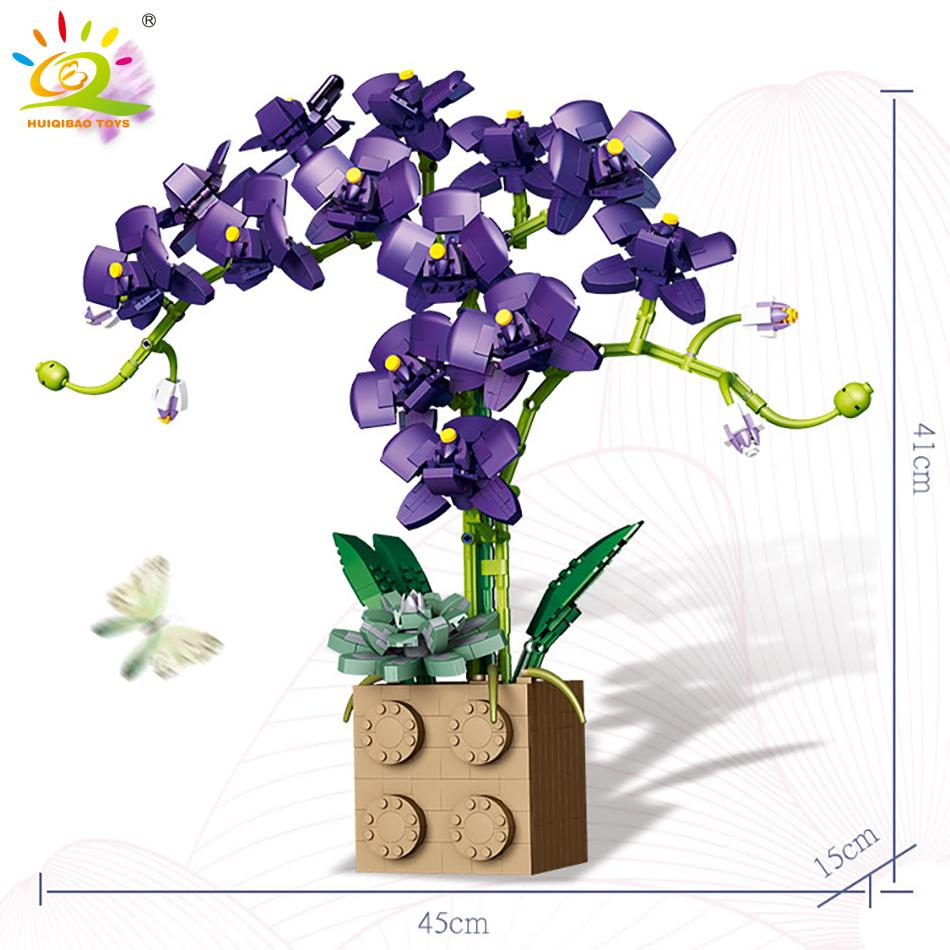 1369Pcs Orchid Flower Bouquet Series Building Block MOC 5 Colors Bonsai DIY Assembly Bricks Toy For Children Home Decor