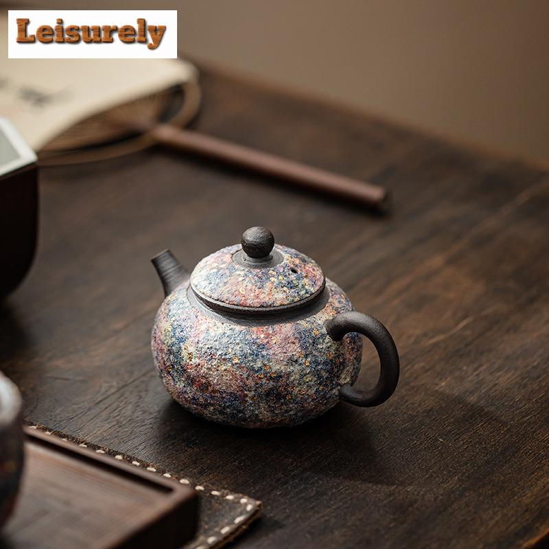 140ML Handmade Rock Mine Xishi Teapot Aesthetic Gold Pointing Pot Tea Making Kettle Chinese Tea Set Accessories Collection Gifts