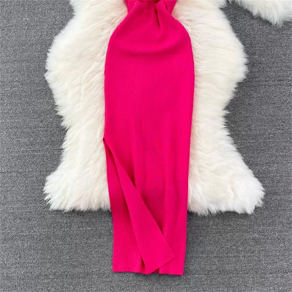 Vestido de Punto Minimalista sin Espalda para Mujer Verano SSólido de Punto sin Mangas Ajustado sin Mangas Sexy Bodycon Vestido Camiseta