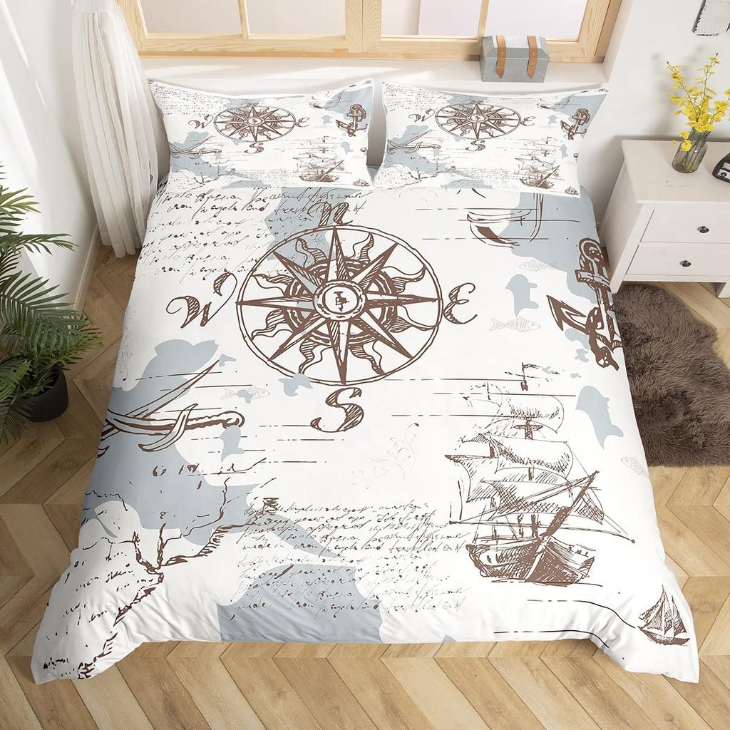 Povlaky na peřinu s kompasem pro teenagery Velikost Queen Twin Lehký péřový povlak na přikrývku Dekorace pokoje 2 povlaky na polštář 1 povlak na peřinu Bez přikrývky