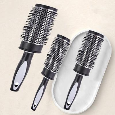 Runder Lockenwickler Kamm Haarstyling Nylonbürste Thermisches Aluminiumrohr Zylinder Haarkamm für Frau Mann Haare föhnen und trocknen