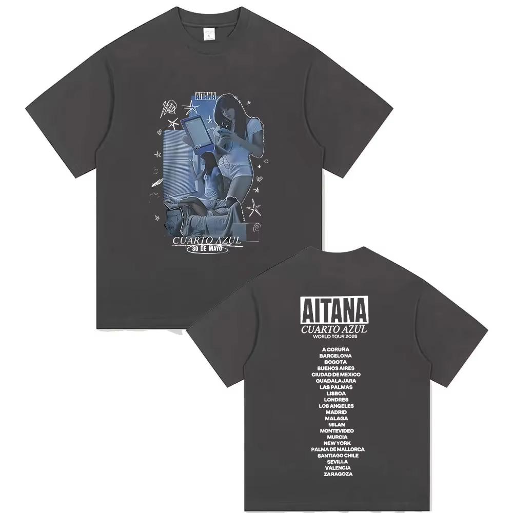 Zpěvačka Aitana Cuarto Azul Světové turné 2026 Trička Pánská Dámská Vintage Móda Oversized Bavlněné Tričko Hip Hop Fanoušci Oblečení Trička