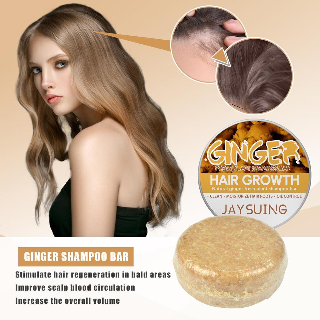 EELHOE Ginger Shampoo Bar For Hair Growth Natural Handmade Soap Strengthen Hair Scalp Cleansing Nourishing Moisturizing For Women Men 60g