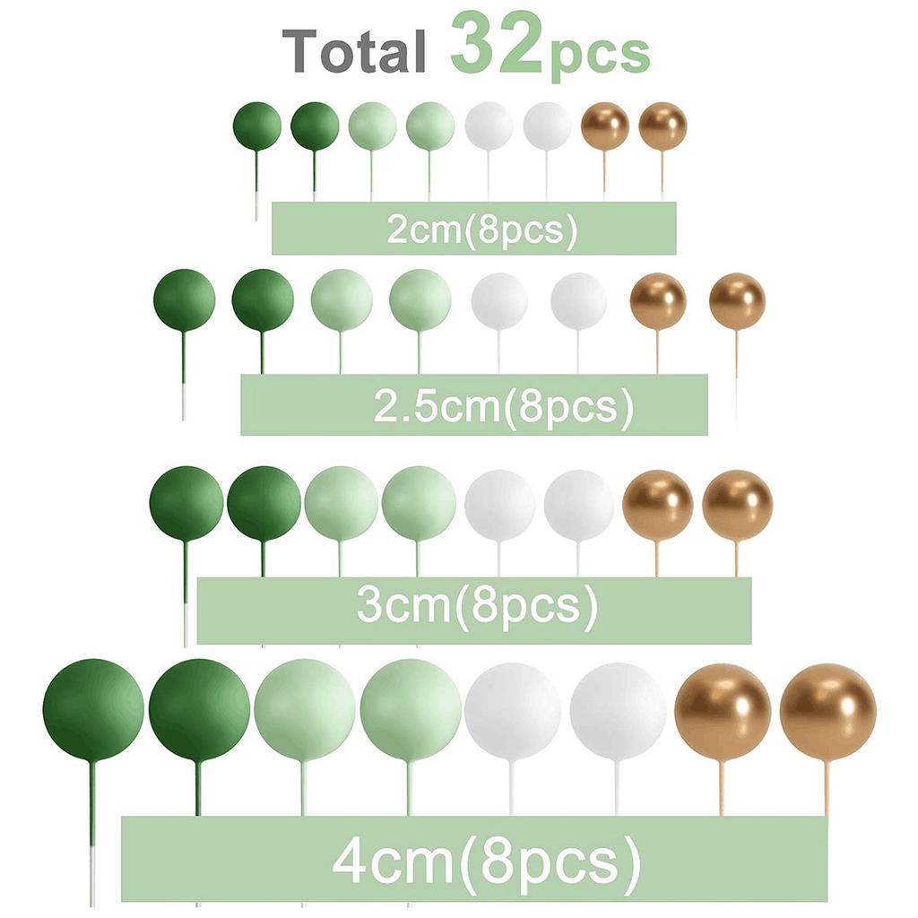 32 Peças Topper de Bolo Bola Verde Mini Balões com Hastes Bolas de Espuma Palitos para Bolo Topper de Bolo para Festa de Casamento Decoração de Bolo de Aniversário