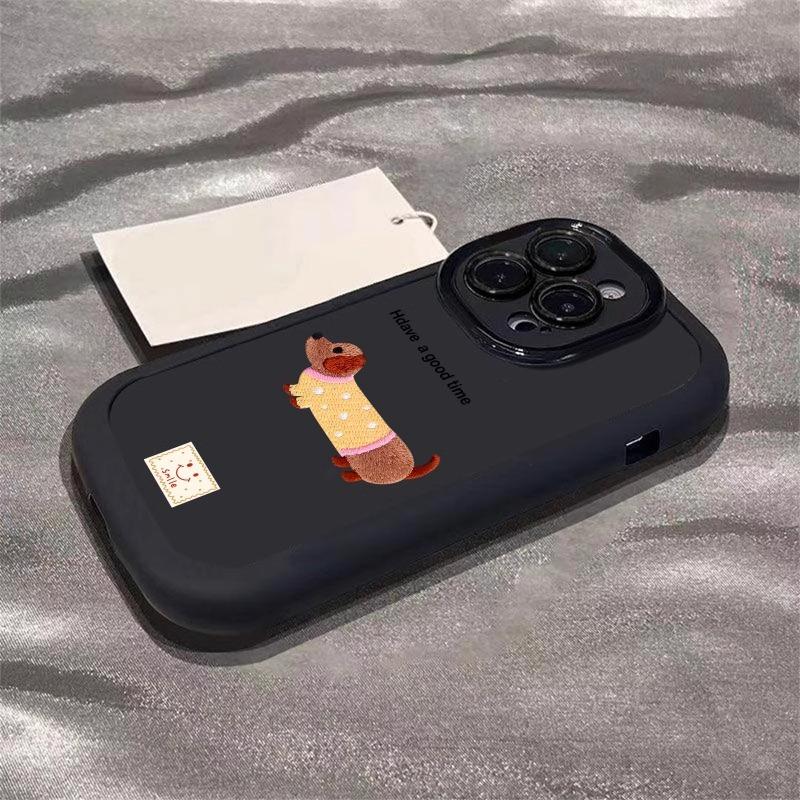 Applicable To Apple 16promax Mobile Phone Case Cute Dachshund Dog Painted Iphone15plus Puff 14 Cartoon 13