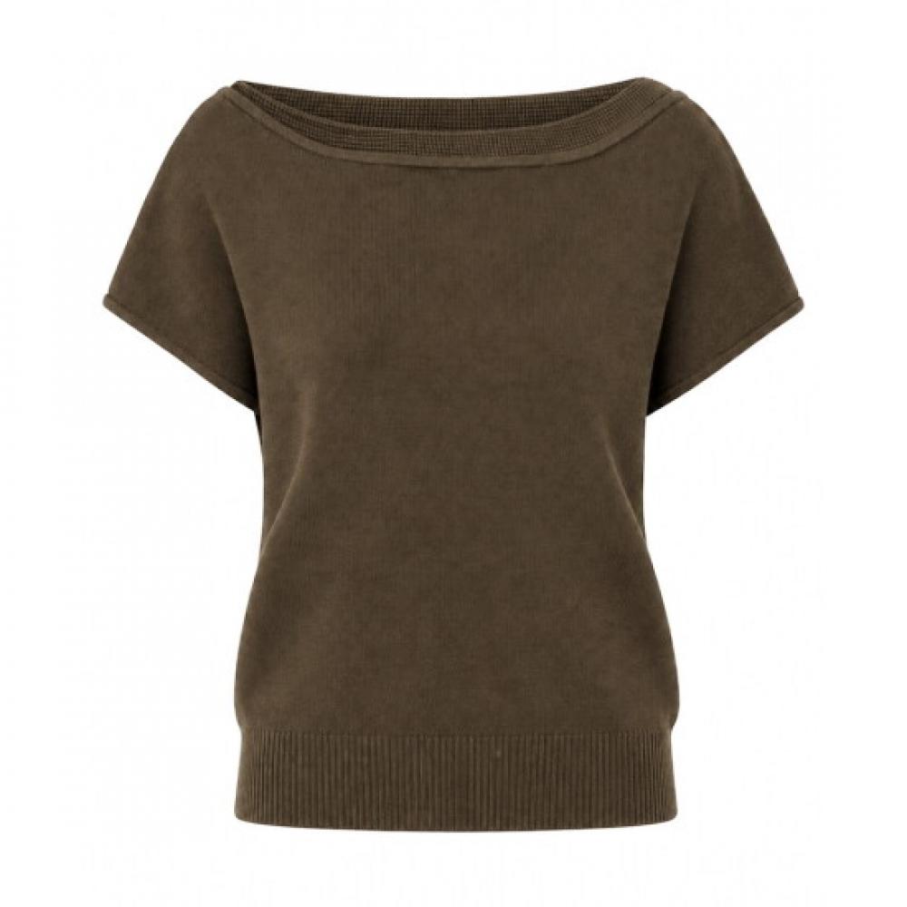 Shop Ladies Asym Soft Rib Cap Sleeve Midseason Knit Tee Brown Siu Wkn260077