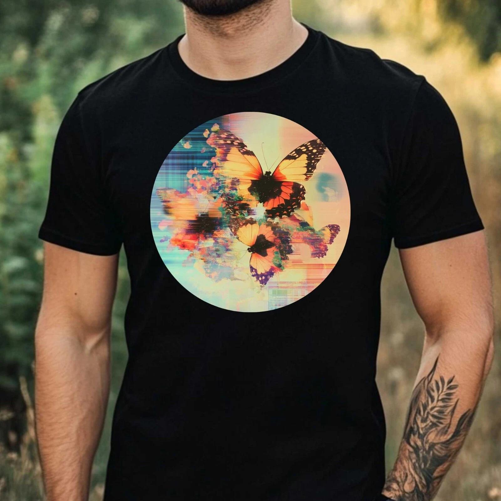 T-Shirt Herren Schmetterling Glitch Motiv Baumwolle Größe XS bis 5XL L