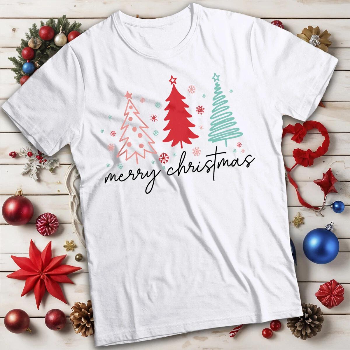 Christmas Trees With Stars and Snowflakes T-Shirt Tee #MC 130