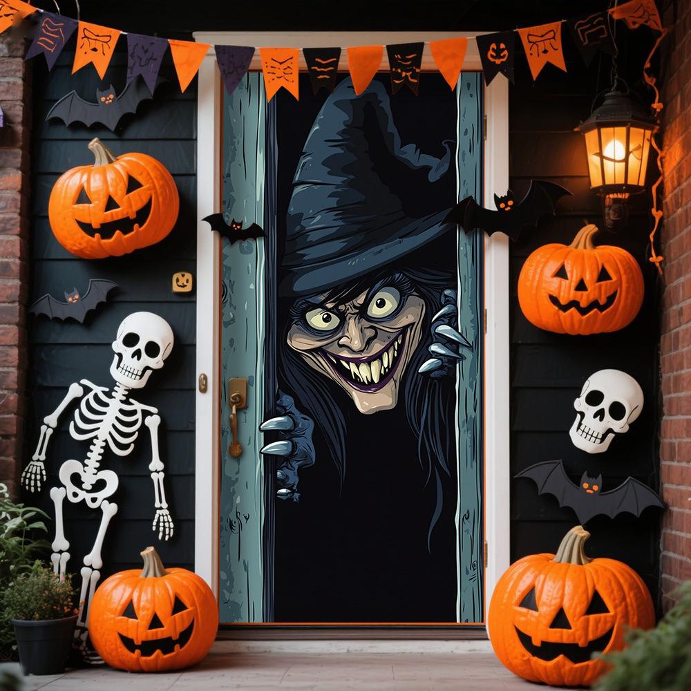 Halloween Polyester Door Sticker: Horror Atmosphere Background Decoration