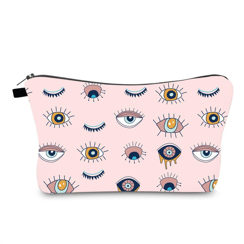 Evil Eye Print Makeup Bag Vintage Style Travel Storage Pouch Portable Hand Clutch Toiletry Bag