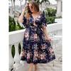 Abito estivo da donna con scollo a V blu navy stampato abito di grandi dimensioni