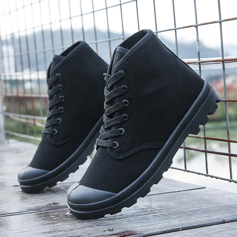 

Fashion Men s Rubber Canvas Shoes Lace Up High Top Shoes For Men Spring Breathable Work Boots Slip On Casual Outdoor Vulcanized Shoes 39 чёрный
