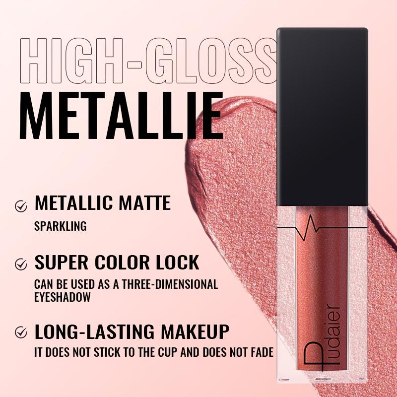 Gloss Labial Metálico Alto Brilho, Longa Duração, Fórmula Não Pegajosa, Batom Hidratante Brilho Labial Ideal para Festas, Encontros e Uso Diário