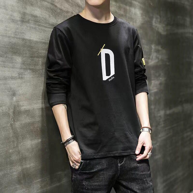 Men T Shirt Solid Color O-neck Long Sleeve Streetwear Casual Men Clothing Korean Style Fashion Tee Tops M-4XL