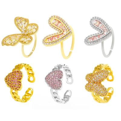 Pierścionek motyl z cyrkoniami Luksusowa Moda Damska Wykwintne Serce Miłości Pusty Regulowany Otwarty Pierścionek Biżuteria Prezenty