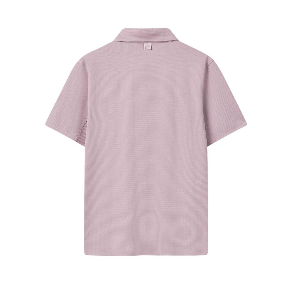 FILA Blue Knitted Solid Color Short Sleeve Polo Shirt Men tops F11M622120F-PK