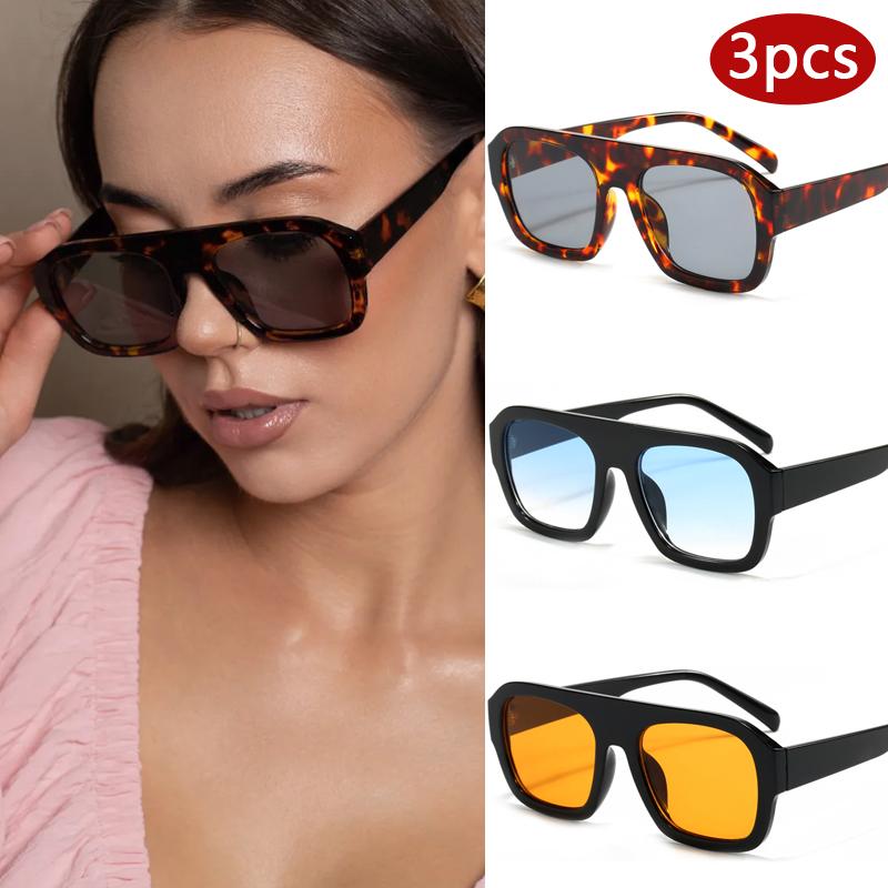 3pcs Women Large Frame Rectangular Sunglasses New Brand Fashion Polygon Design Sun Glasses INS Eyeglasses UV400 Unisex