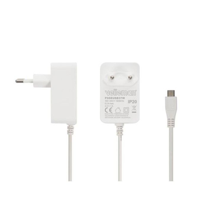 HQ-Power Chargeur compact avec connexion micro-USB, 5 V - 1 A - 5 W, entrée universelle 100-240 VAC, câble long de 150 cm