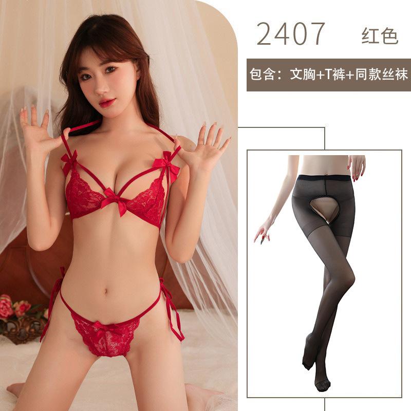 Sex Underwear Women's Sexy Lace Three-point Suspender Bra Free of Hot Sex Panties Uniform Temptation