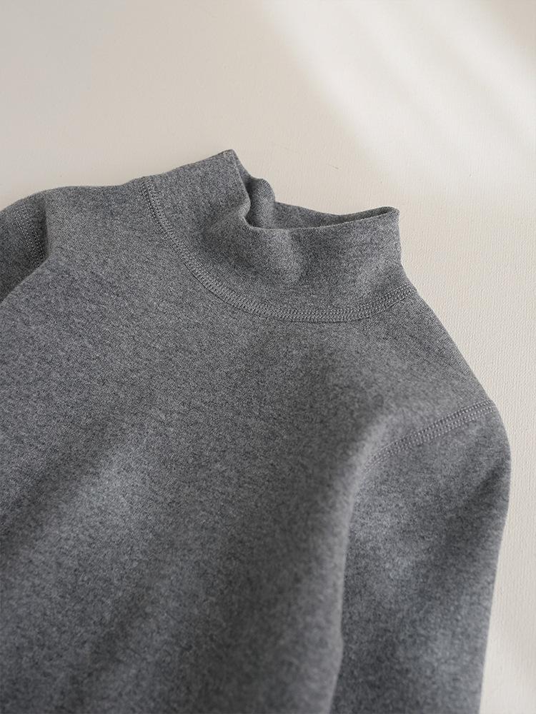 Kids' 320g Pure Cotton Mid-Neck Stretchy Base Layer Shirt - Solid Color for Boys & Girls