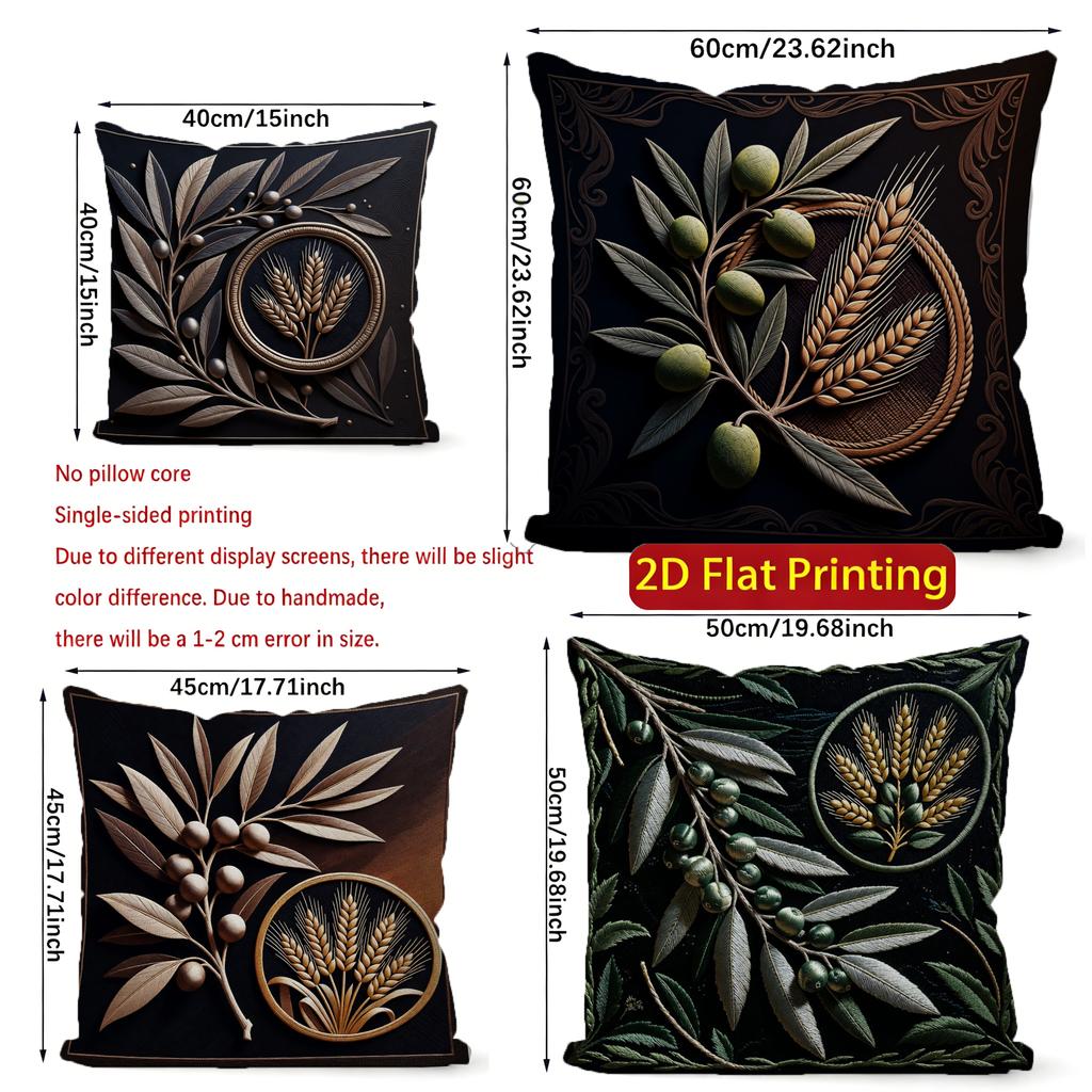 Vintage Botanical Wheat Olive Print Throw Pillow Covers Pattern Cushion Cover Suitable For Sofa Bedroom Car Pillow Cover
