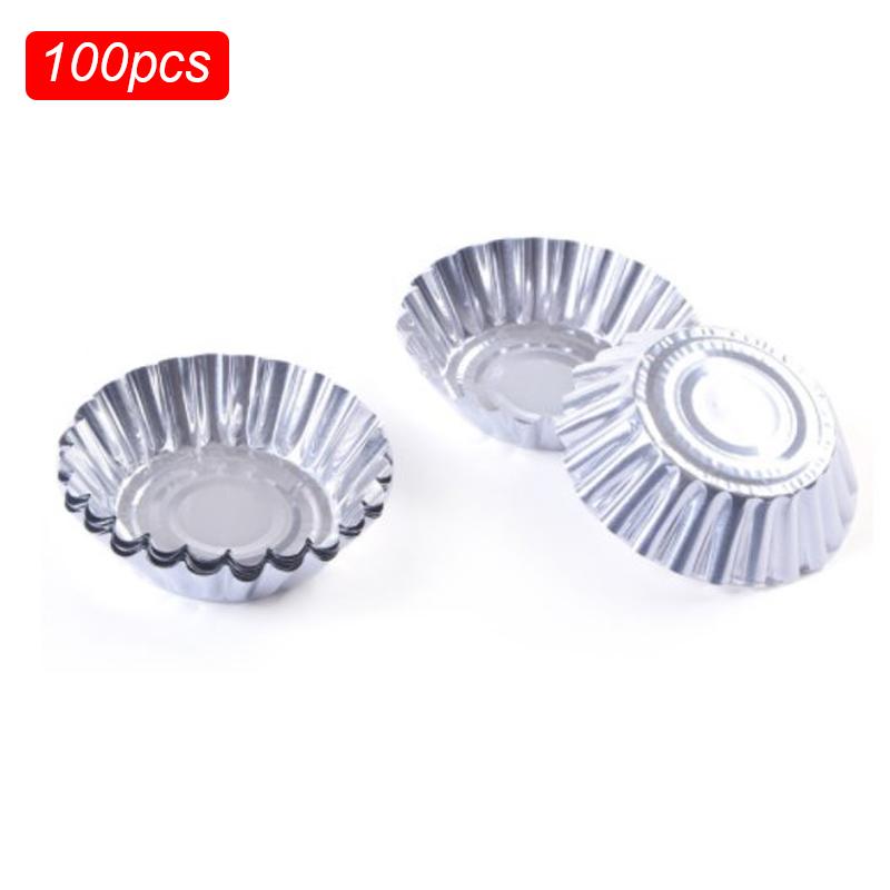 100pcs Reusable Aluminum Foil Baking Cups Egg Tart Pan Cupcake Case Tar Cake Mold Bakewares with Tin Barbecue Seasoning