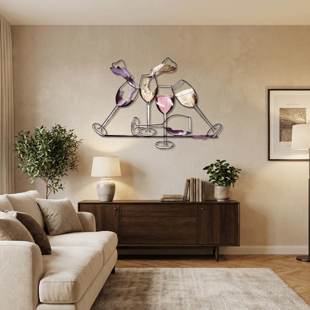 Iron Art Colorful Wine Glass Wall Art 2D Flat Wall Art Sculpture Bedroom