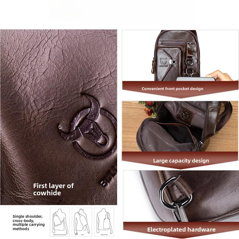 BULLCAPTAIN Men's Genuine Leather Chest Bag Vintage Crossbody Sling Backpack with Phone Holder for Travel Hiking Cycling