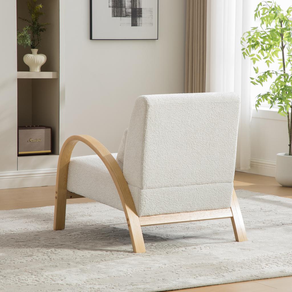 Scandinavian Fabric Lounge Chair – Soft Chenille Fabric and Sturdy Wood Frame, Ideal for Living Room & Bedroom-IVORY