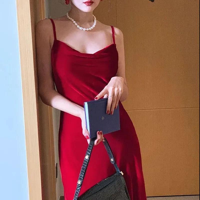 Waist Up Suspender Dress For Women, Vintage Mid Length Skirt, Velvet Versatile Base Skirt