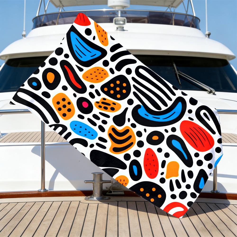 Abstract Doodle Beach Towel – Oversized Quick Dry Sand Free with Bold Color Print