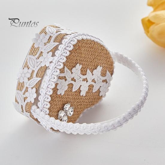 Tragbare Ringbox in Herzform, Spitzendekor, Eheringkissen, Innenteil aus weichem Schaumstoff, Ringkorb mit Tragegriff