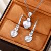 Fashion Silver Color Love Heart Necklace Earrings Cubic Zirconia Set Elegant Stamp Women Wedding Set
