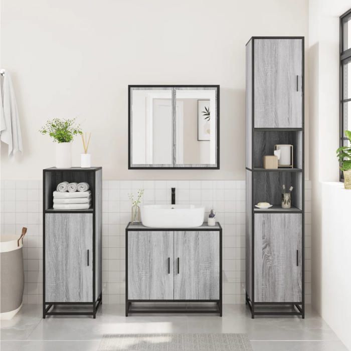 VidaXL Bathroom Cabinet Sonoma Grey Engineered Wood and Metal 3300883