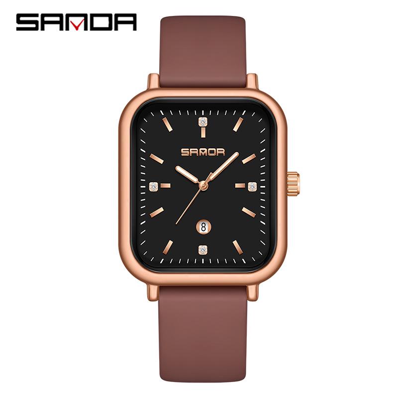 Sanda Quartz Retro Square Watch: Simple Bar Index, Calendar, Waterproof, Business Casual, Unisex Strap