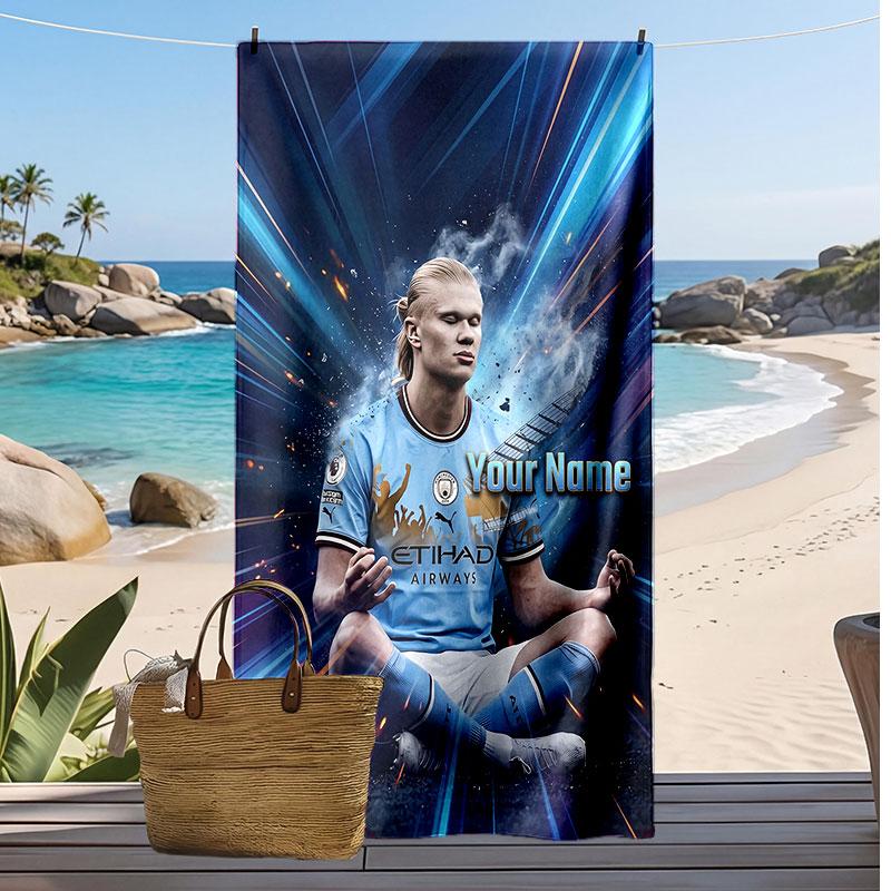 Erling Haaland Personalisiertes Bedrucktes Strandtuch Fußballlogo Unterstützung Benutzerdefinierter Name Text Absorbierendes Handtuch Für Sport Reisen Besonderes Geschenk