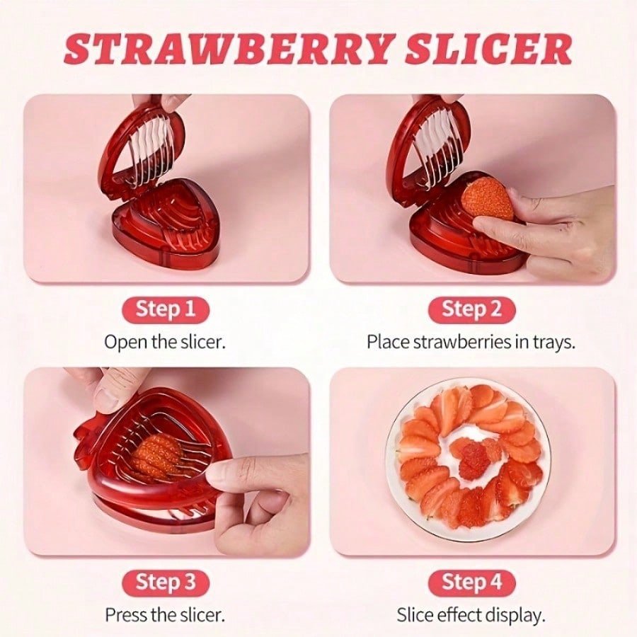 Stainless Steel Manual Strawberry Slicer - Ergonomically designed fruit cutter Suitable for strawberries Cherry Apple | No Electricity