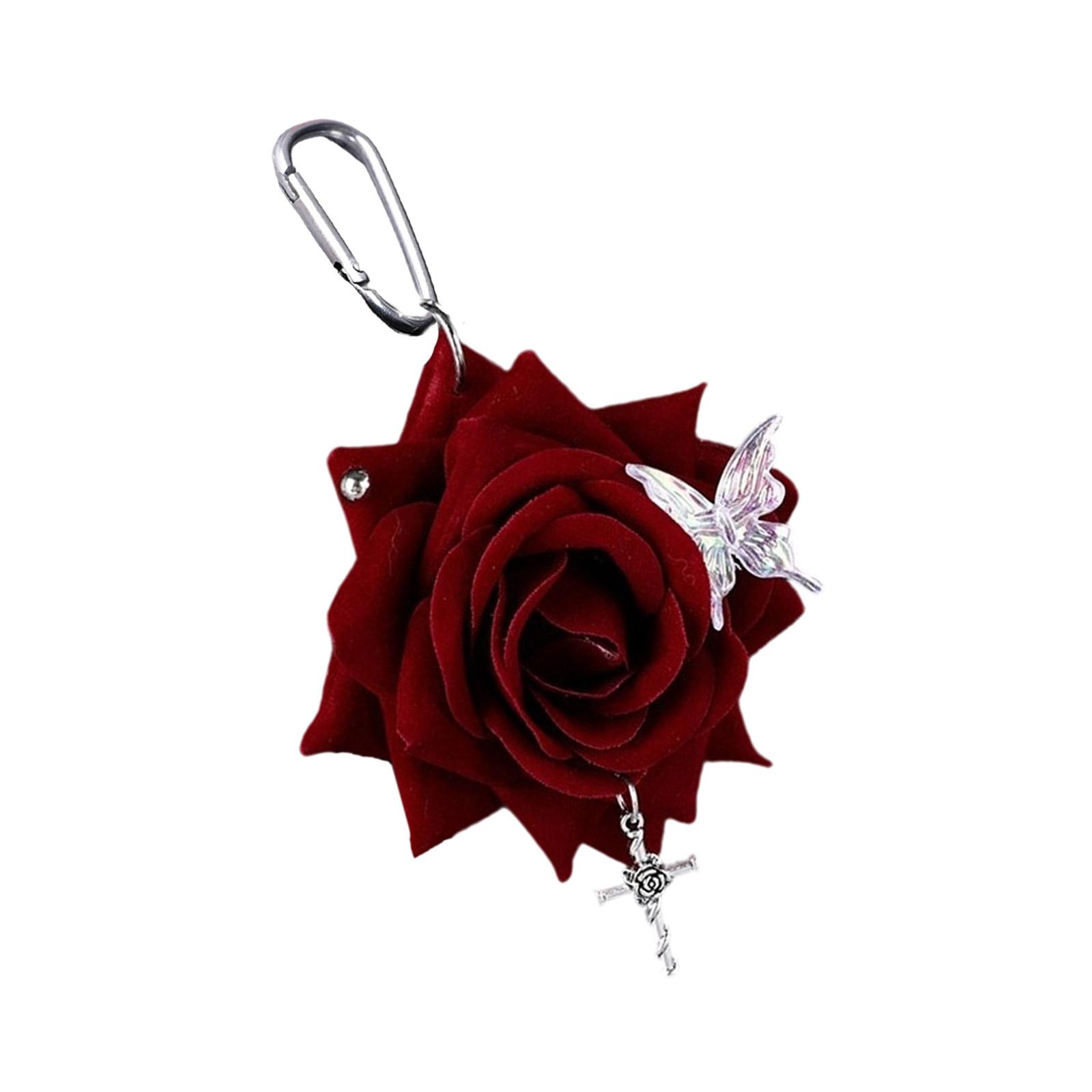 

Realistic Rose Butterfly Keychain Crucifix Pendant Key Holder Charm Stylish Decorative Item For Everyday Use Outdoor вино красного